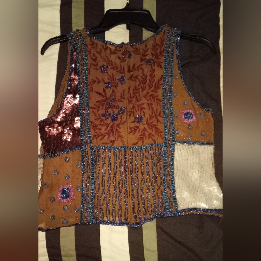 Embellished Patchwork Crop Top in Brown - Picture 2 of 5